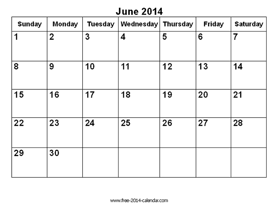 june 2014 calendar